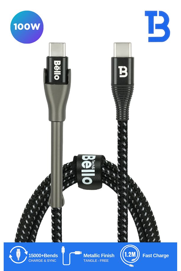 Type-c Type-c Standlı Koruyuculu Örgülü Hızlı Şarj Data Kablosu 100w 1.2m Ba-02 - 1