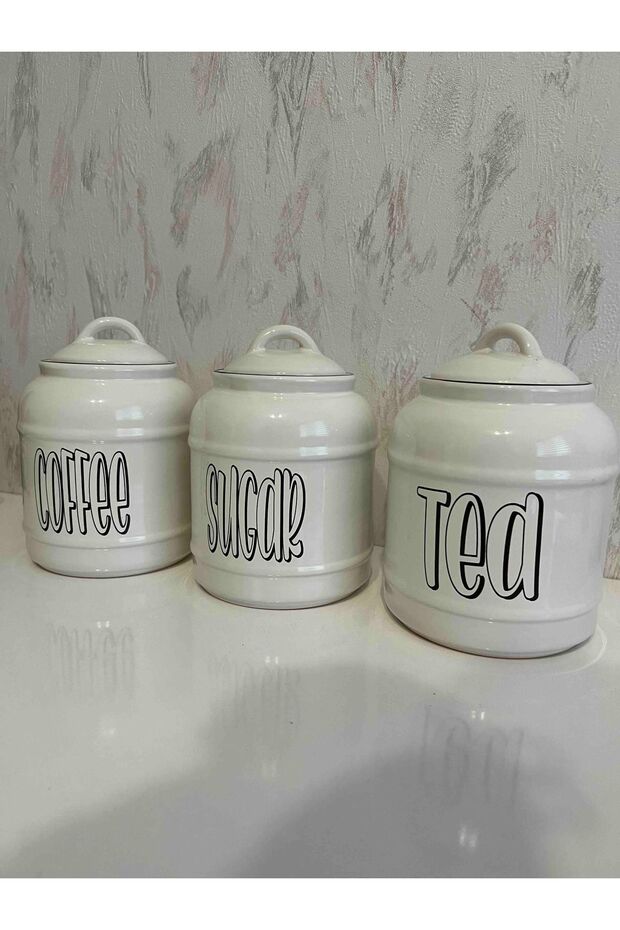 Set of 3 Porcelain 1400ml Tea/Coffee/Sugar Jar