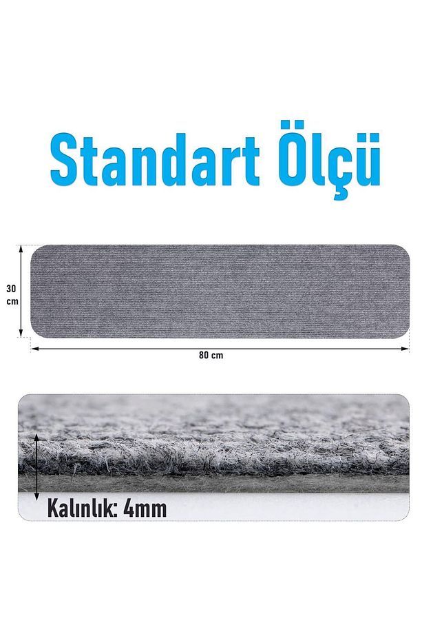 Halifleks Yapışkan Tabanlı Merdiven Basamak Paspası Rip Halı Kaymaz Tabanlı - Füme - 4