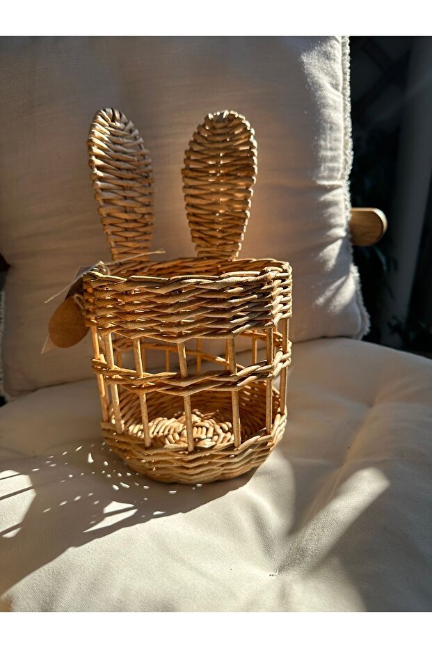 Rattan Bamboo Wicker Basket Baby and Children's Room Decorative Basket with Ears Rabbit Basket Organizer Basket