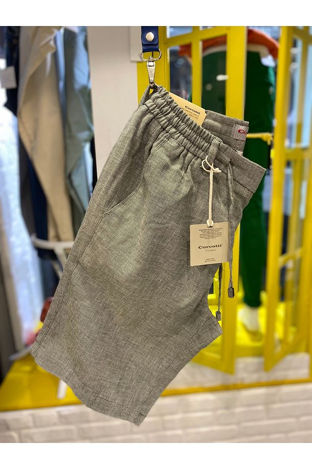 Keten Şort Belden Lastikli Casual Fit - 1