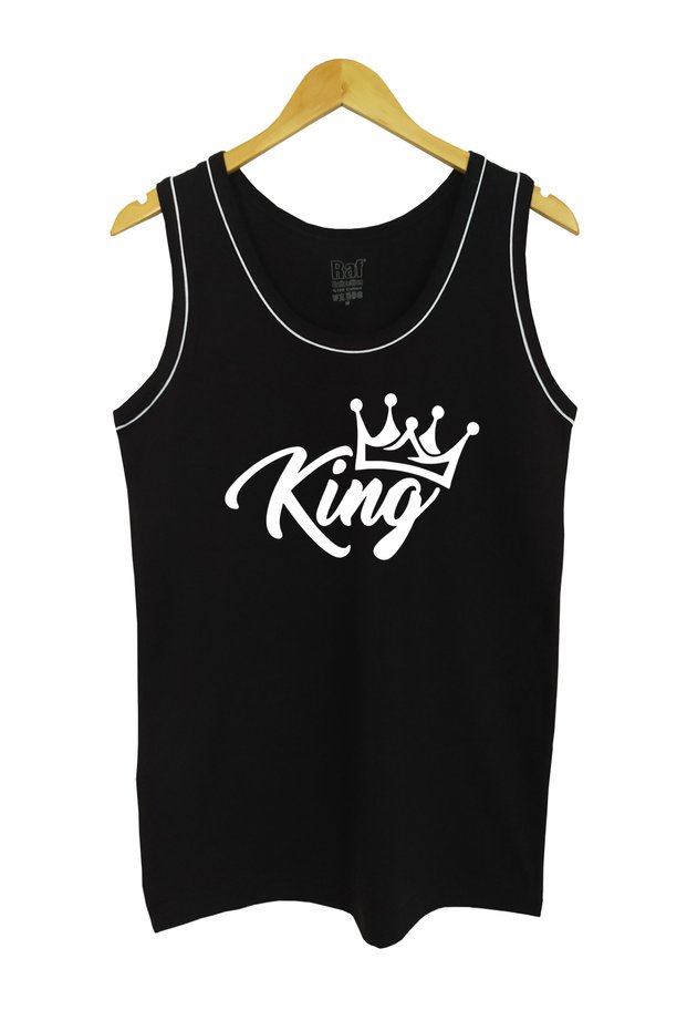 Men's Strap Knitted T-Shirt Intermediate Piping King King Lettering Digital Printed 100% Cotton