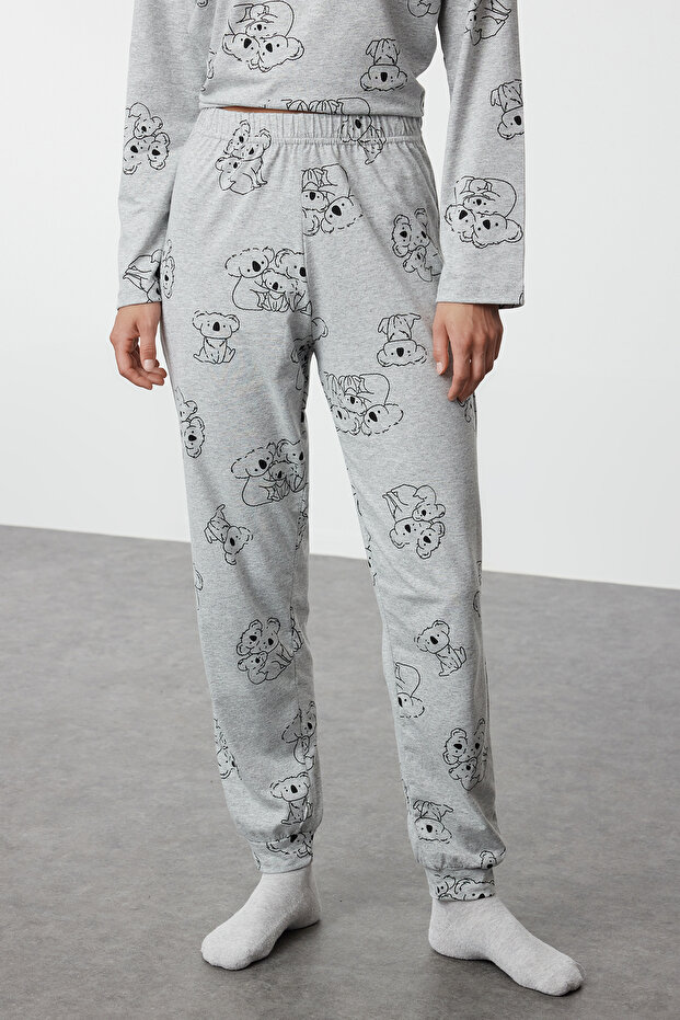 Bawełniana szara melanżowa piżama ze wzorami zwierzęcymi - THMAW25PT00020 - 3