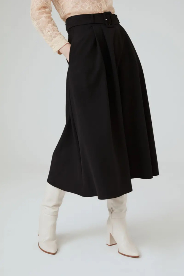 Flared Long Skirt - Black