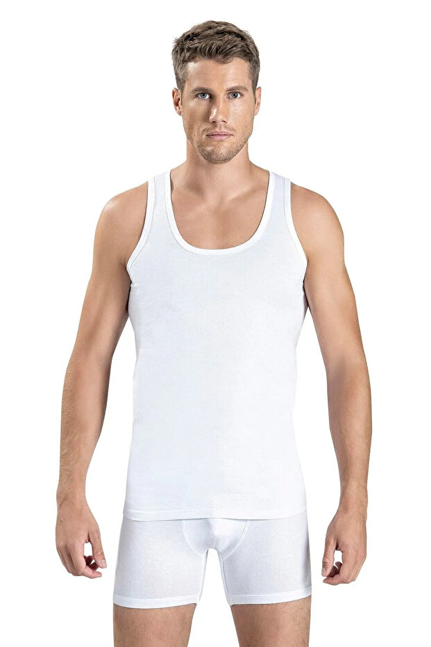Men's White Single Pack Lycra Strappy Tank Top