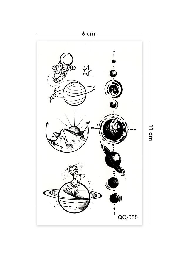 Kozmik Minimal Geçici Dövme Astronot Gezegen Dövmesi - 2
