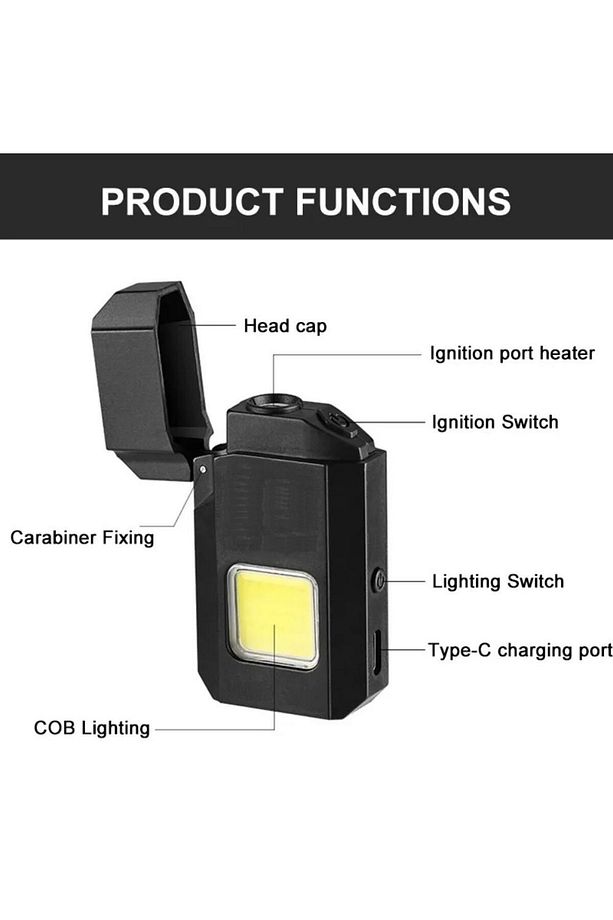Gazsız Rezistanslı Elektrikli Usb Şarjlı Çakmak  Mini Cob El Fenerli 2 ın 1 Mini Projektörlü Çakmak - 4