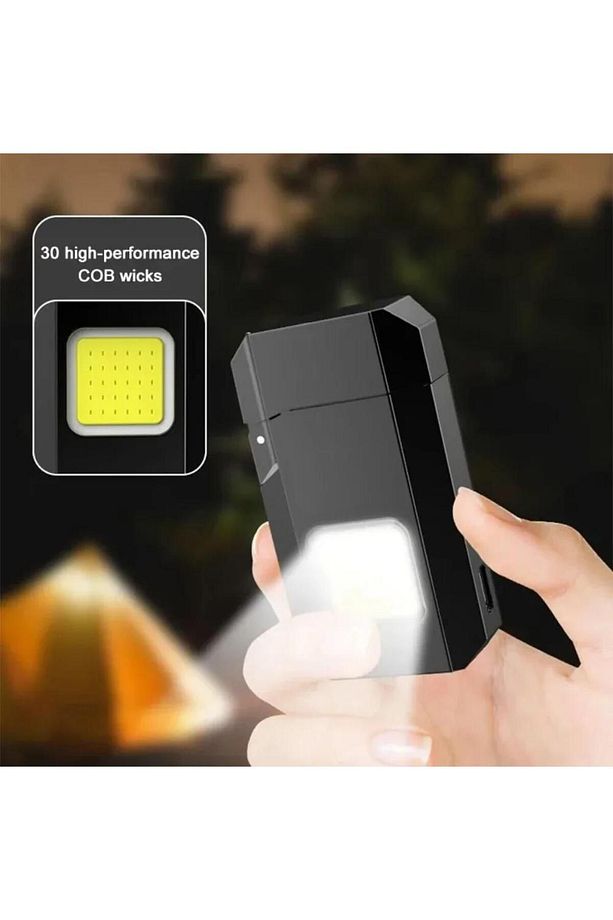 Gazsız Rezistanslı Elektrikli Usb Şarjlı Çakmak  Mini Cob El Fenerli 2 ın 1 Mini Projektörlü Çakmak - 1