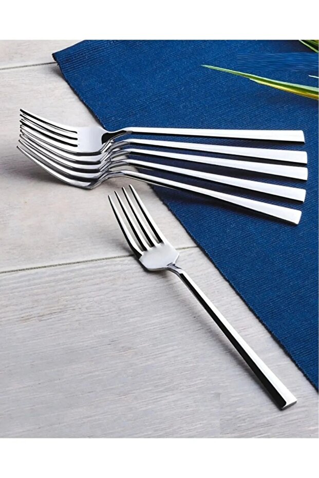 6 Adet Çelik Tatlı Çatalı Seti  Paslanmaz Çelik - 1