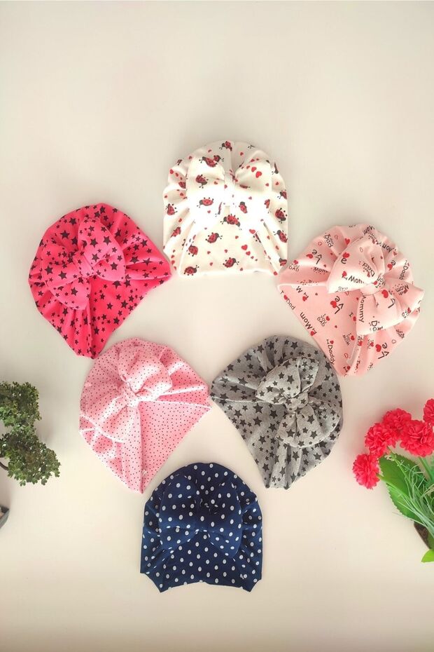 Baby Girl 6-18 Months Colorful Patterned 6-Piece Bonnet Set