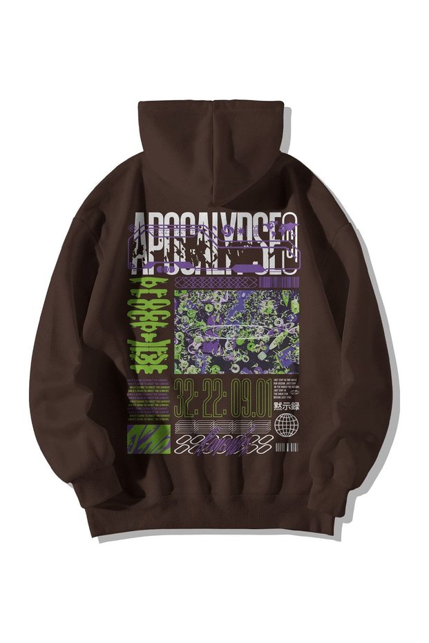 Apocalypse Printed Unisex Brown Oversize Hooded Sweatshirt Hoodie - Kangaroo Pocket