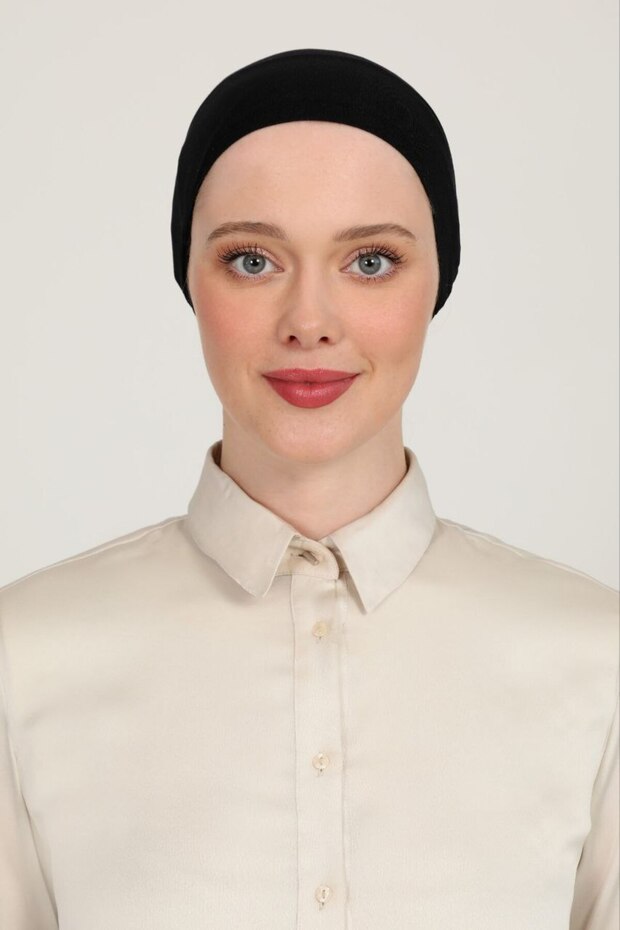Women's Hijab Parisien Tulle Climafit Lycra Breathable Parisian Seamless Bonnet Black