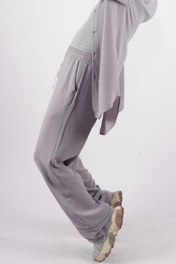 Unisex Tek Yırtmaç Gri Oversize Rahat Kalıp Alt Üst Takım - 4