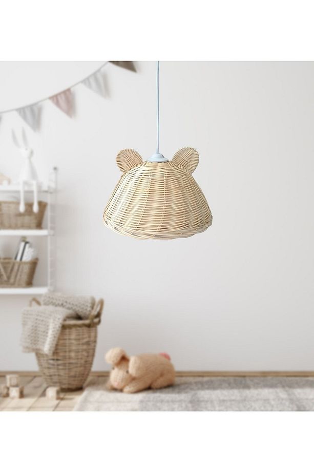 Bambu Çocuk Odası Rattan Bambu Hasır Avize, Kulaklı Avize Bebek / Çocuk Odası Rustik Bej - 1