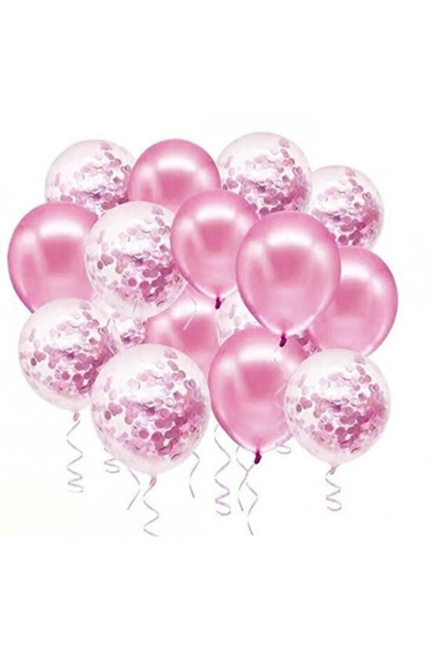 Öz-bal Pembe Konfetili Şeffaf Balon Metalik Pembe Balon Seti 20 Adet