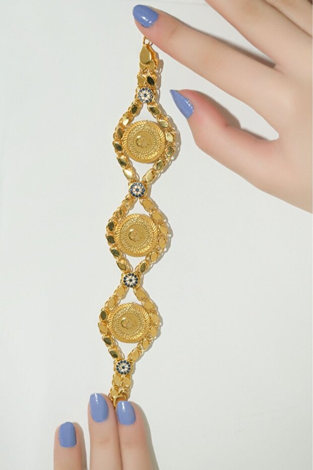 Üçlü Çeyrekli Pullu Bileklik 8 Ayar - 4