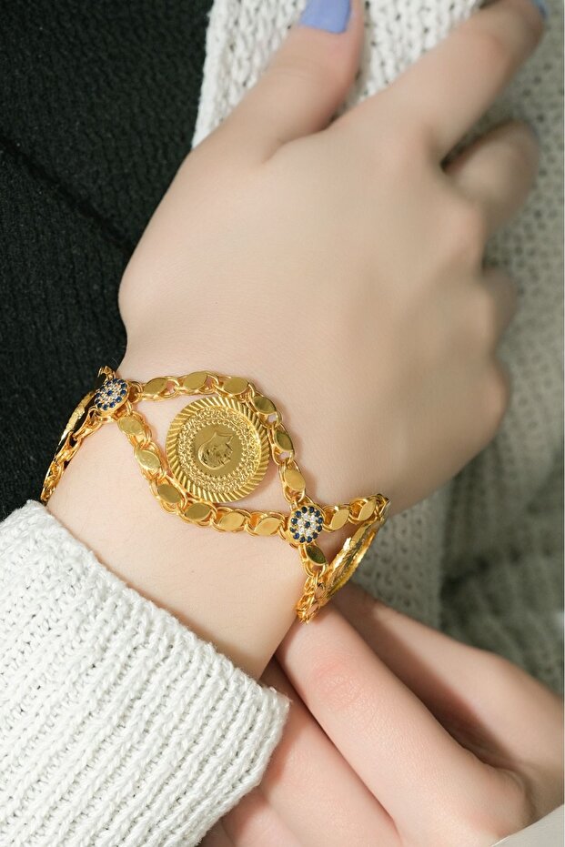 Üçlü Çeyrekli Pullu Bileklik 8 Ayar - 2