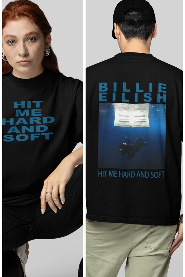 Unisex Oversize Hit Me Hard and Soft Written Billie Eilish Back Printed T-Shirt