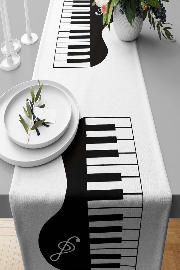 Piano Patterned Stain Resistant Fabric Living Room Kitchen Table Change Ranir Models Runner