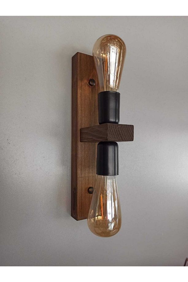 Lara Ahşap Rustik Modern 2 Li Duvar Aplik - 1