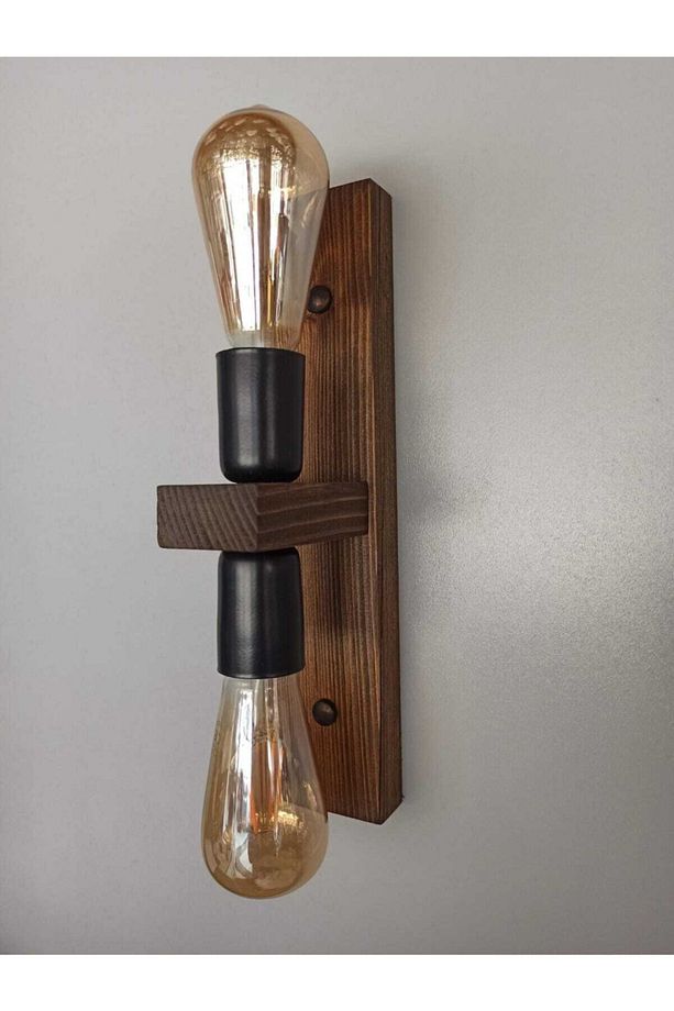 Lara Ahşap Rustik Modern 2 Li Duvar Aplik - 2