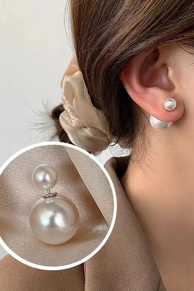 Pearl Detailed Two Sided Women's Earrings