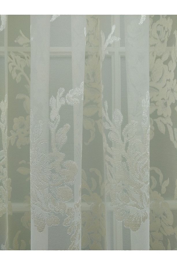 Gül Desenli Dantel Tül Perde, 550x250, Sık Pile, 1/3 - 2