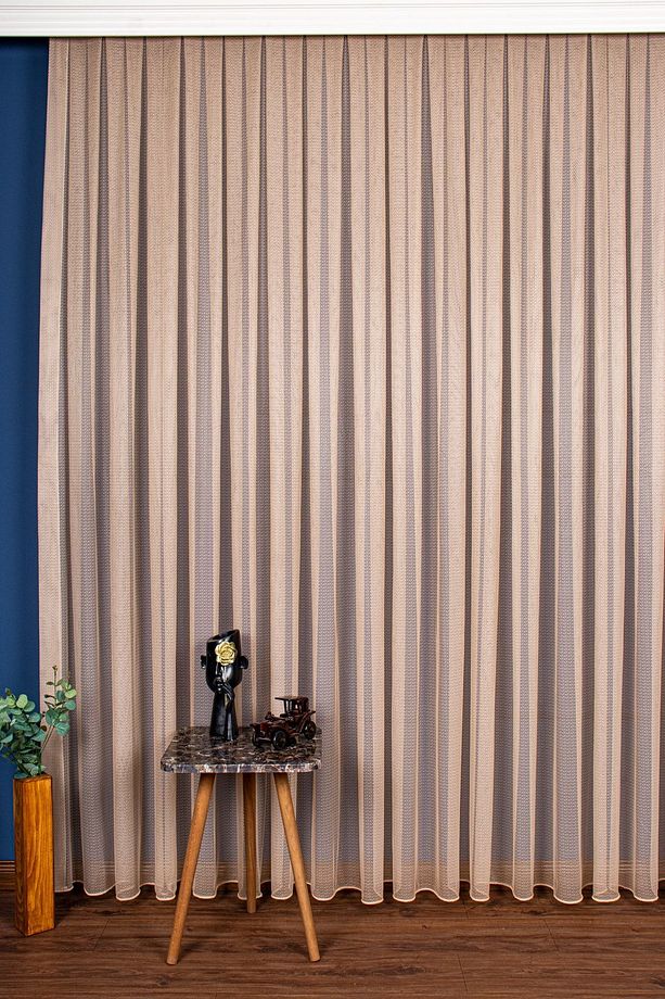 Sütlü Kahve Rengi Modern Desen Etek Kurşunlu Tül Perde, 300x260cm, 1/2,5 Normal Pile, Elısıon03041 - 4