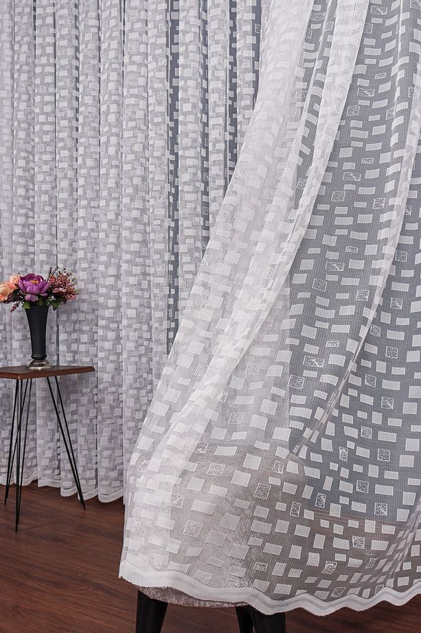 Karo Desen Örme Tül Perde 350x250cm 1x3 Sık Pile Elısıon01081 - 4