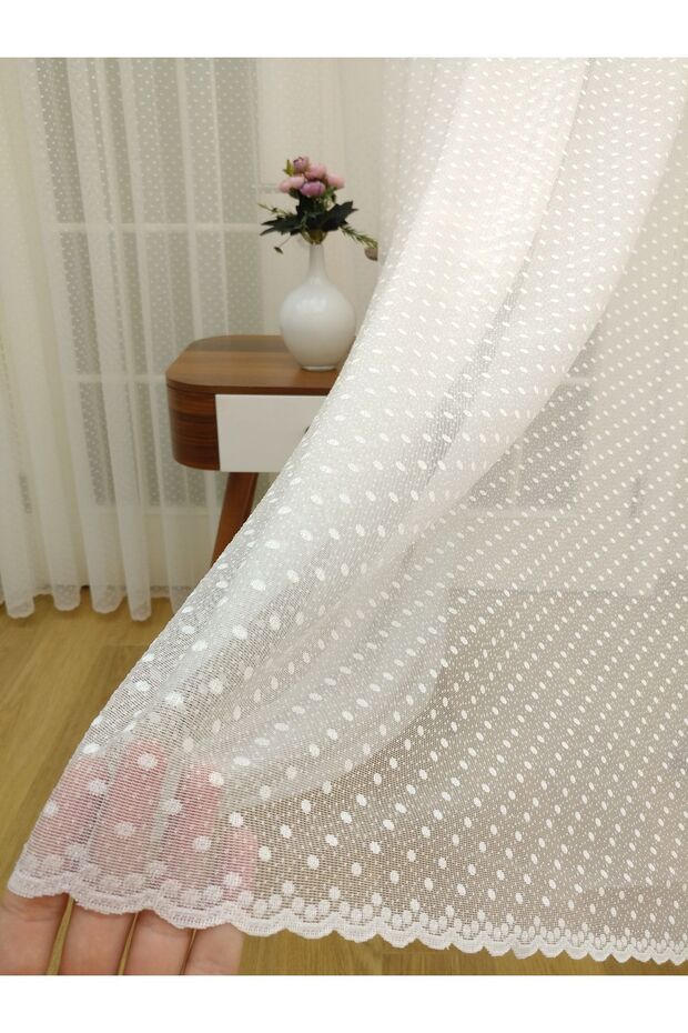Polka Dot Lace Tulle Curtain, 350x270, Sparse Pleat, 1/2