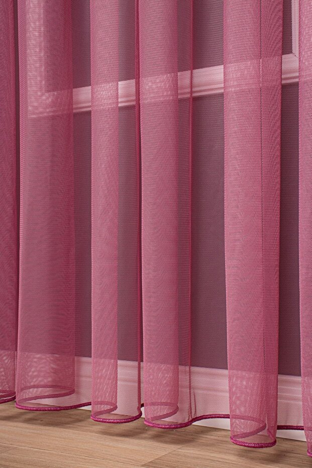 Grek Fuchsia Color Plain Tulle Curtain, 100x260, Sparse Pleat, 1/2 - 5
