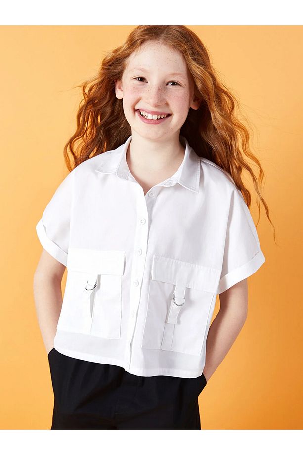 LCW Kids Basic Kısa Kollu Kız Çocuk Crop Gömlek - 1