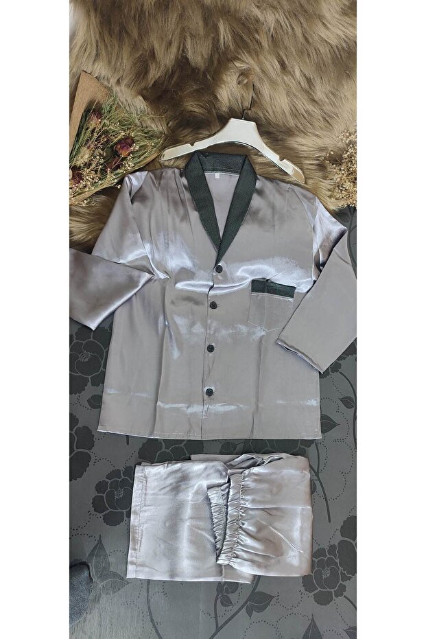 Groom Set Men's Satin Pajamas Buttoned Long Sleeve Sleepwear