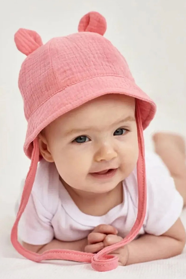 Teddy Bear Detailed Muslin Summer Baby Hat 0-2 Years Old Breathable Fabric