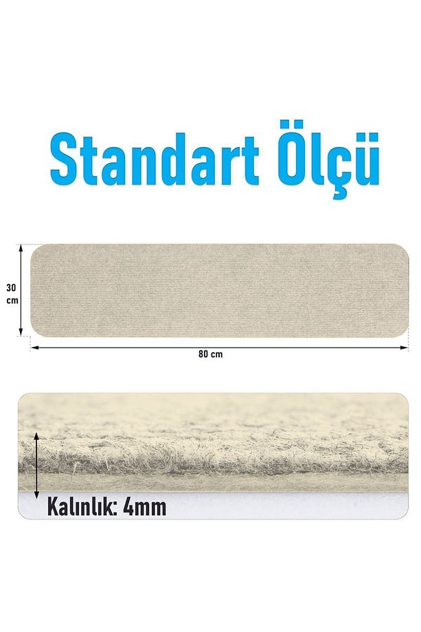 Halifleks Yapışkan Tabanlı Merdiven Basamak Paspası Rip Halı Kaymaz Tabanlı - Bej - 4