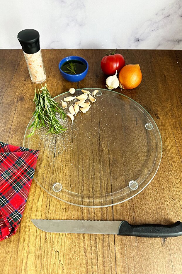 Channeled Glass Cutting Board - Glass Cutting Table| Translucent| Diameter32cm| Patented Product
