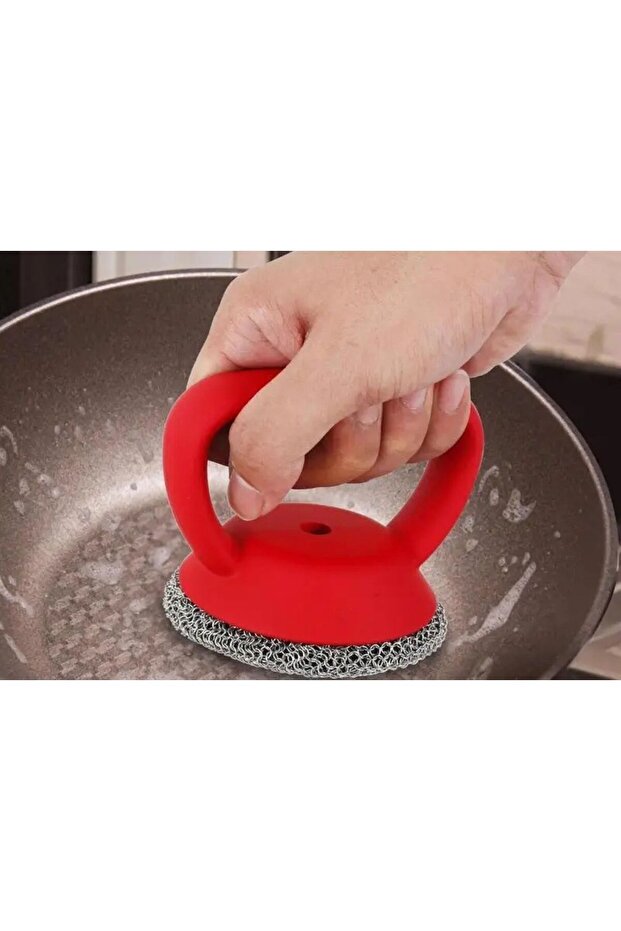 Red Metal Teflon Pan - Steel Rust Remover, Scraper Kitchen Apparatus 1 Piece