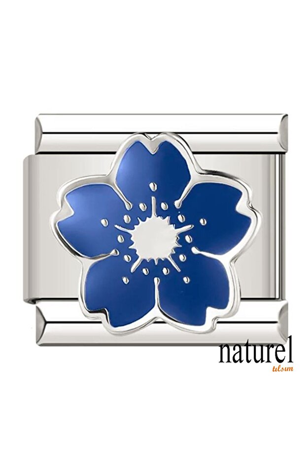 Italian Stainless Steel 9mm Blue Flower Charm