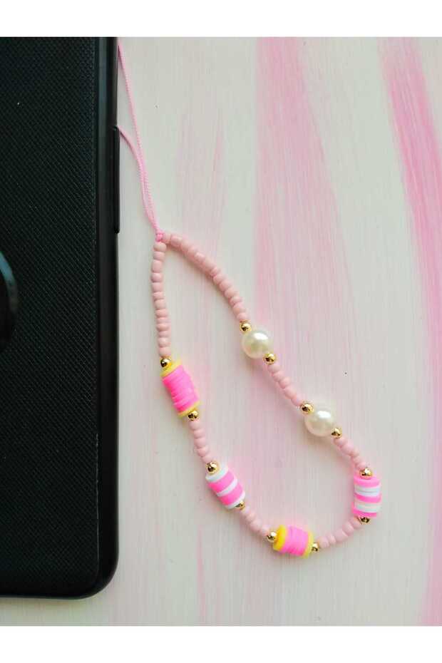 Fimo Charm Phone Decoration Pink Color Mini with Pearls