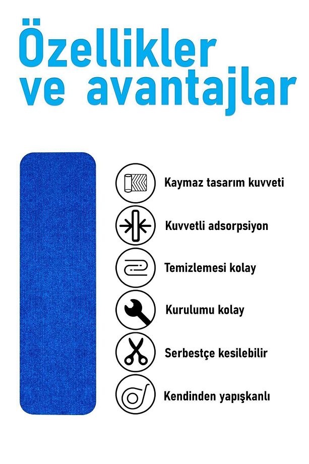 Halifleks Yapışkan Tabanlı Merdiven Basamak Paspası Rip Halı Kaymaz Tabanlı - Lacıvert - 3