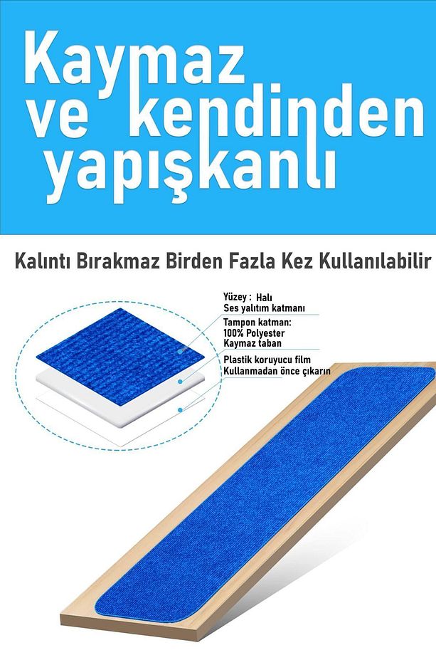 Halifleks Yapışkan Tabanlı Merdiven Basamak Paspası Rip Halı Kaymaz Tabanlı - Lacıvert - 2