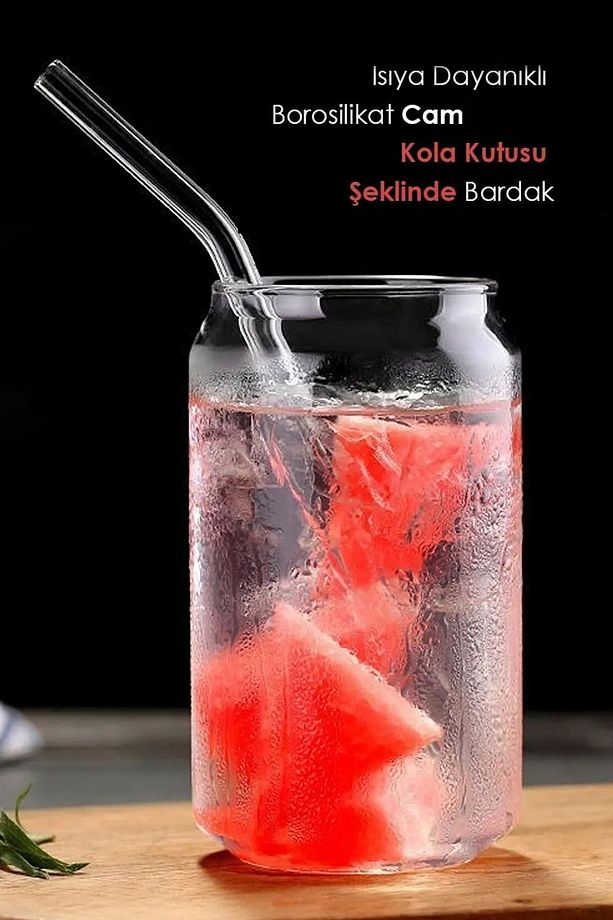 Cam Pipetli Borosilikat Cam Kola Kutusu Şelinde Bardak | Kahve Ve Sunum Bardağı 400ml 2 Adet - 1