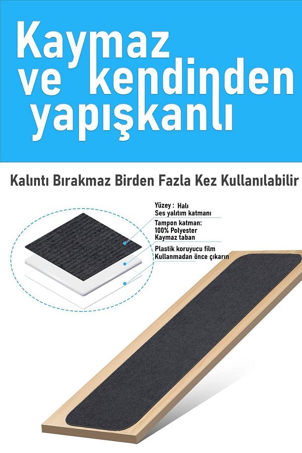 Halifleks Yapışkan Tabanlı Merdiven Basamak Paspası Rip Halı Kaymaz Tabanlı / Adet Olarak Satılır - 2