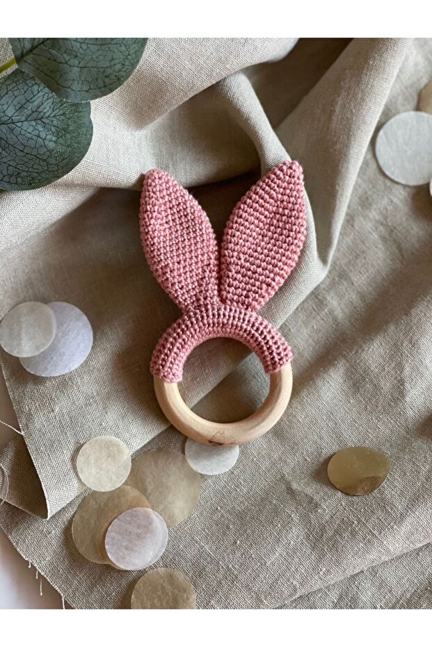 Natural Baby Teether with Animal Figure Baby Gift Amigurumi Teethers and Rattle Toy Maracas