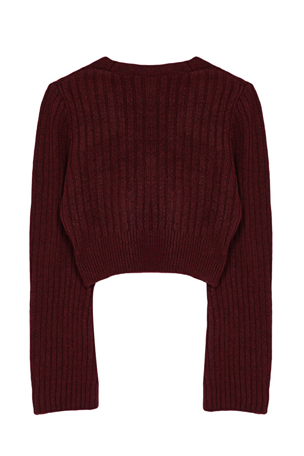 Bordo Crop Yumuşak Dokulu Kruvaze Triko Kazak TWOAW24KZ00381 - 7