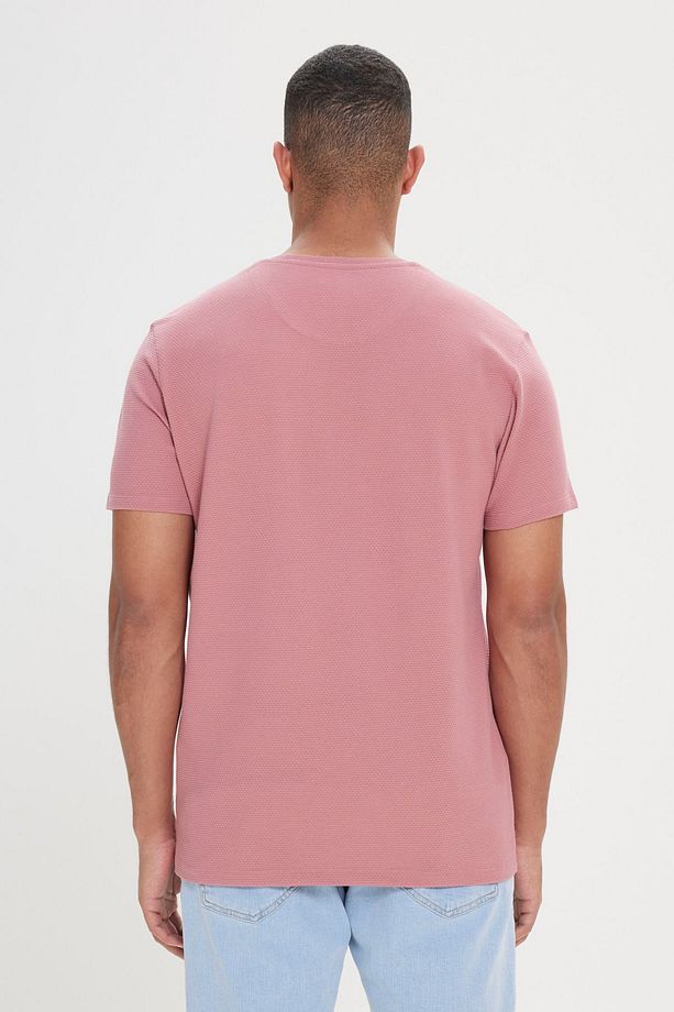 Erkek Gül Kurusu Slim Fit Dar Kesim Modal Bisiklet Yaka Yumuşak Tuşeli Esnek Basic Tişört - 5