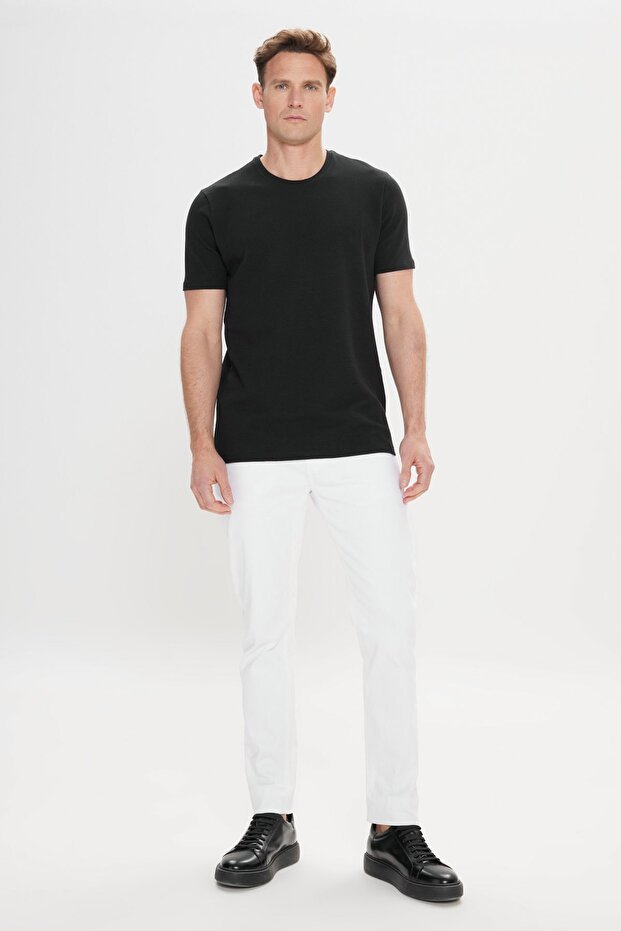 Erkek Siyah Slim Fit Dar Kesim Modal Bisiklet Yaka Yumuşak Tuşeli Esnek Basic Tişört - 3