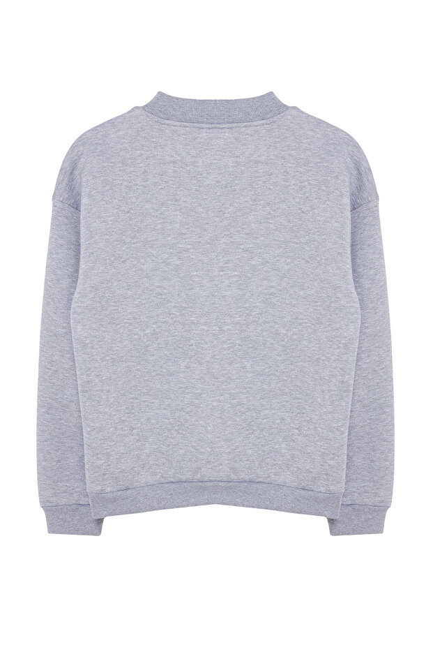 Gri Kalın İçi Polarlı Dik Yaka Relaxed/Rahat Kalıp Örme Sweatshirt TWOAW20SW0584 - 12