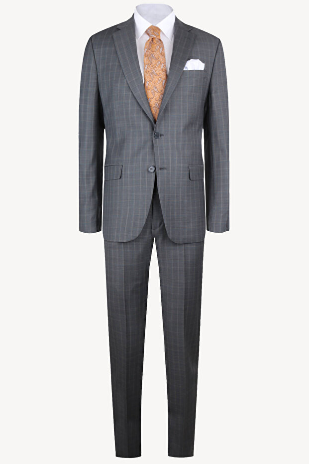 Erkek Gri Ekose Regular Fit Takım Elbise - 1