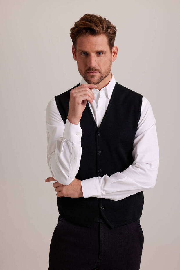 Erkek Siyah Triko Yelek - 3